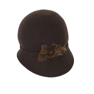 Pins and Needles Wool Bowler Hat Women One Size Brown Feather Accent Cloche